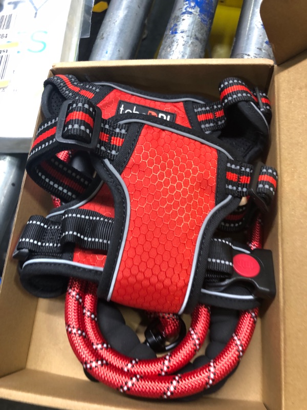 Photo 3 of tobeDRI No Pull Dog Harness Adjustable Reflective Oxford Easy Control Medium Large Dog Harness with A Free Heavy Duty 5ft Dog Leash (M (Neck: 14.5"-20.5", Chest: 22"-28"), Red Harness+Leash)
