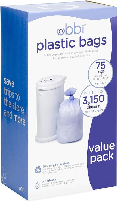 Photo 2 of Ubbi Disposable Diaper Pail Plastic Bags, Value Pack, 75 Count, 13-Gallon Bags Plastic Bags, 75ct.