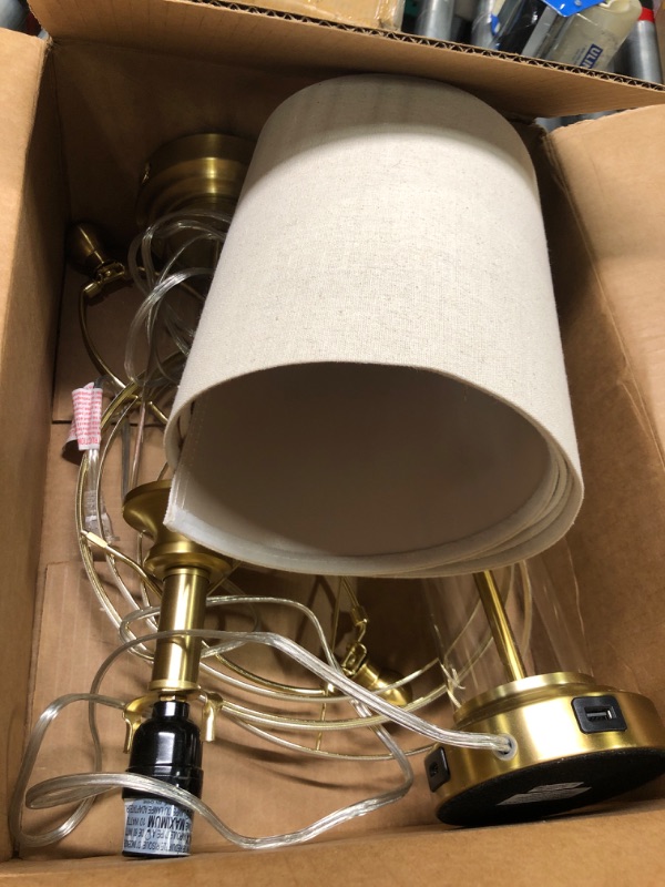 Photo 3 of 23.75" USB A+C 3-Way Dimmable Touch Control Table Lamp Set of 2?Glass Table Lamps with 1 USB Charging Port, Bedside Lamps for Living Room(Include Two Bulbs) 1.Gold Cylinder