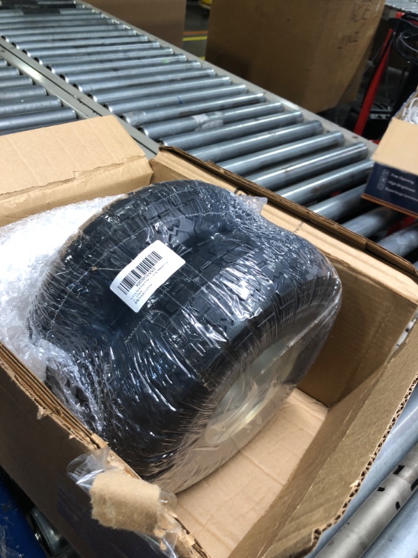 Photo 2 of 4.10/3.50-4 Tire and Wheel Flat Free?10 Inch Solid Rubber Tire with 5/8”Axle Bore Hole and Double Sealed Bearings, for Dolly Wheels/Hand Truck Wheels/Dump Cart Wheels?2 Pack 6.2 Pounds Black