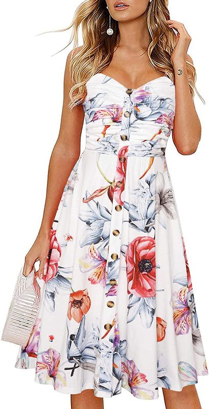 Photo 1 of Drimmaks Women's Summer Casual Dress Florals Buttons Down Ruched Sweetheart Neck