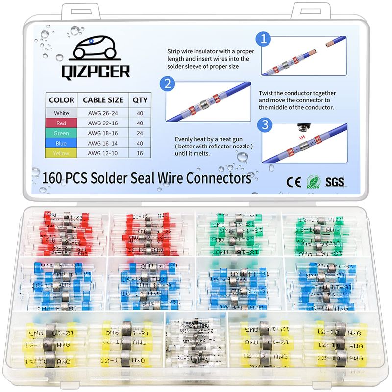 Photo 1 of 160 Pcs Solder Seal Wire Connectors Kit, Electrical Connectors Heat Shrink Wire Connectors Waterproof Electrical Cable Butt Terminals for Marine Automotive Trailer RV Boat Truck Wiring