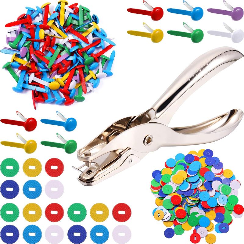 Photo 1 of 100 Pieces Brass Paper Fasteners Paper Brads, and 300 Pieces Washers with Hole Punch (Multicolor,3/4 Inch Long)