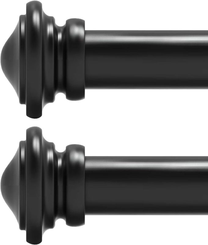 Photo 1 of 2 Pack Black Curtain Rods for Window 16-88 inch, 1-inch Diameter, Matte Black Drapery Rods Cylindrical Curtain Rods Adjustable Single Window Curtain Rod?With End Cap Design Finials
