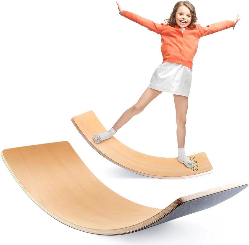 Photo 1 of 35 Inch Wooden Balance Board Wobble Board for Kids Toddlers, Teens, Adults, Wood Kids Toys for Kids - Wobble Balance Board Kids - Kids Wooden Toys - Montessori Waldorf Learning Toys Rocker