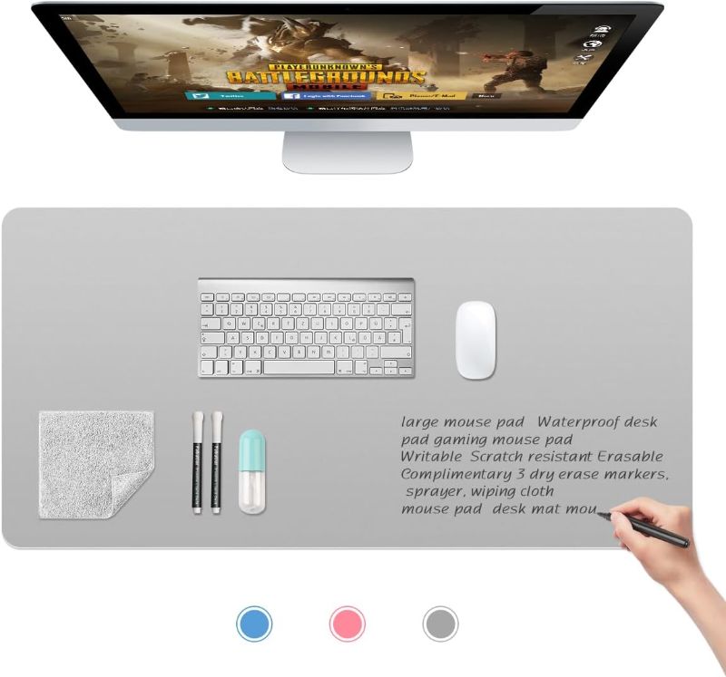 Photo 1 of **NEW, OPENED TO FIND ITEM**
BLUE** Mouse Pad Writable Erasable Large Mouse Pad Gaming Mousepad Desk Mat Waterproof Desk Pad TPU Composite Mouse Pad with 3 Markers Spray Bottles Wipes 
