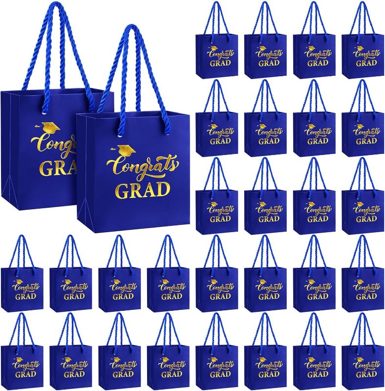 Photo 1 of * SIMILAR TO IMAGE**
JaGely 30 Pcs Small Graduation Gift Bags Bulk 4 x 2.75 x 4.5 Inches Mini 2024 Congrats Grad Gift Bags with Handles Wrap Paper Treat Bags Graduation Day Party Supplies for College, High School(Blue)