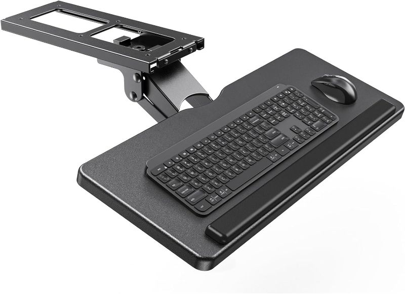 Photo 1 of ErGear Keyboard Tray Under Desk, Sliding Keyboard & Mouse Tray with Adjustable Height, Swivel & Tilt, Ergonomic Keyboard Holder for Home Office, Gaming, 24.99” W x 9.84” D, Black, EGKB05
