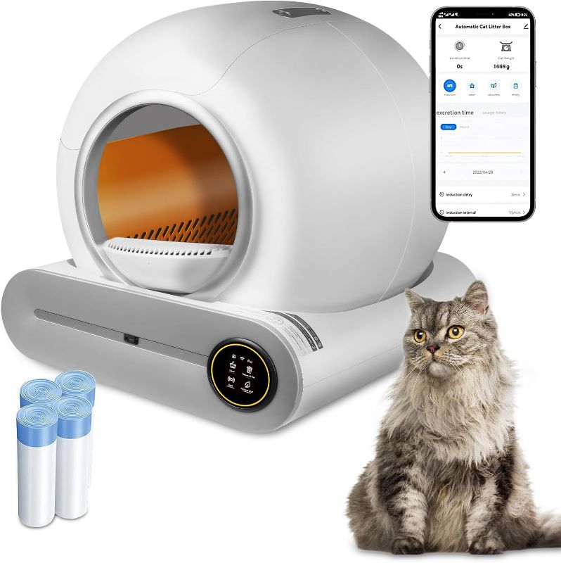 Photo 1 of (2024) DuckSky Self Cleaning Cat Litter Box, 65L+9L Extra Large Automatic Litter Box for Multiple Cats, Features Negative ion Sterilization and Deodorization, APP Control, and Health Monitor.(White)