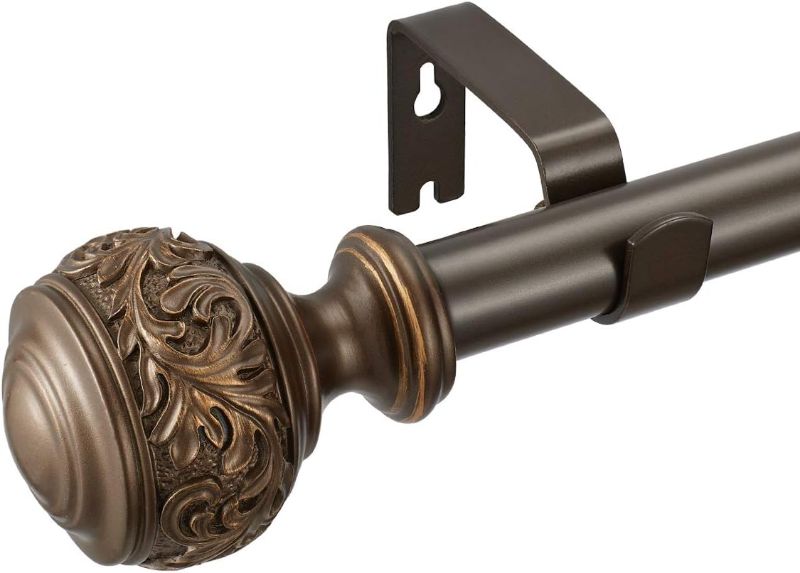 Photo 1 of ** similar to image**
Iron Curtain Rods, 36-72'' Decorative Window Curtain Rod 1-Inch Diameter with Modern Design Floral Carved Ball Finials, Drapery Curtain Pole Extends from 36 to 72 Inches,Floral Antique Bronze
