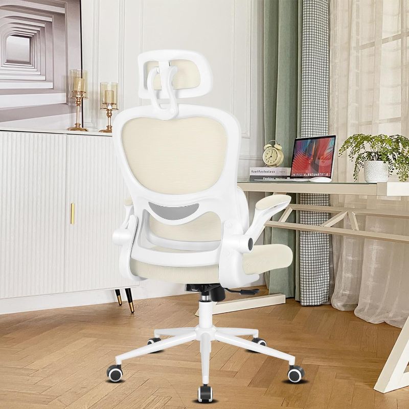 Photo 1 of Misolant Ergonomic Office Chair, Desk Chair with Lumbar Support, Mesh Office Chair, Ergonomic Chair with Adjustable Headrest and Armrest, Comfortable Office Chair for Home Beige Beige/Cream