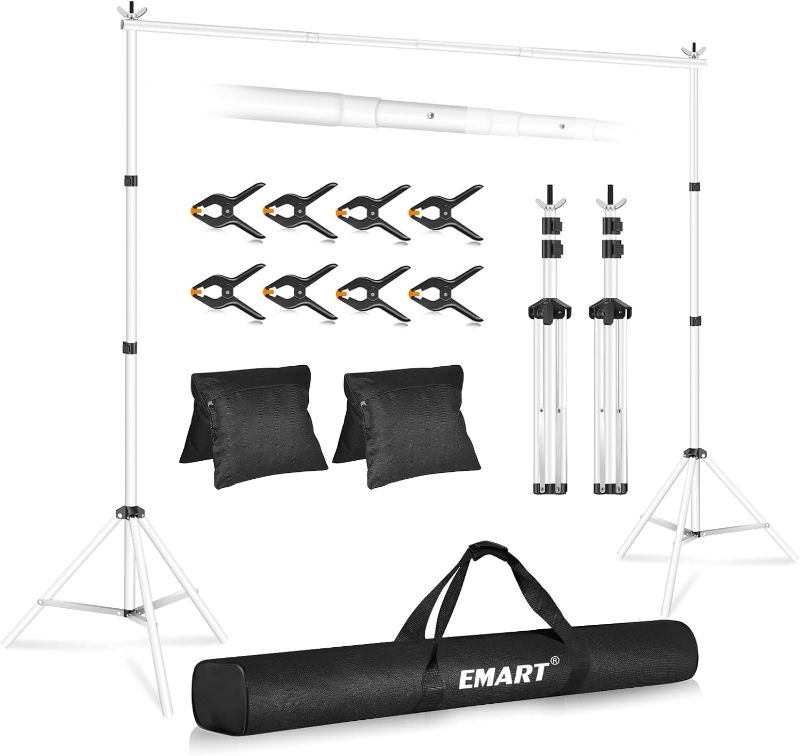 Photo 1 of EMART Backdrop Stand 10x7ft(WxH) Photo Studio Adjustable Background Stand Support Kit with 2 Crossbars, 8 Backdrop Clamps, 2 Sandbags and Carrying Bag for Parties Events Decoration
