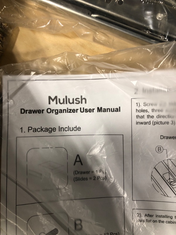 Photo 4 of ** new, open package**
Mulush Pull Out Cabinet Drawer, 20”W x 21”D Soft Close Slide Out Wood Drawer Storage Organizer for Kitchen, Requires At Least 20.5” Cabinet Opening, Finished, Bottom Assembly
