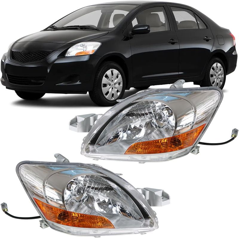 Photo 1 of Headlight Assembly Replacement for 2007-2011 Toyota Yaris Sedan Halogen Projector Headlamp Headlights Pair Left and Right Side