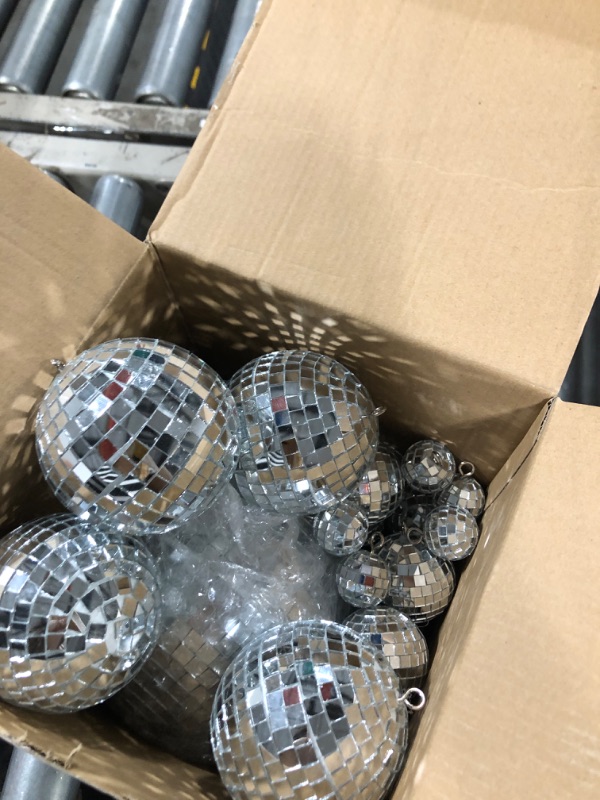 Photo 1 of 50 Pcs Disco Balls Ornaments Mini Disco Balls Silver Hanging Decorations Reflective Mirror Ball Cake Decoration 70s Disco Party Supplies for Christmas Festive (1.2 Inch, 2 Inch, 3.2 Inch, 6 Inch)