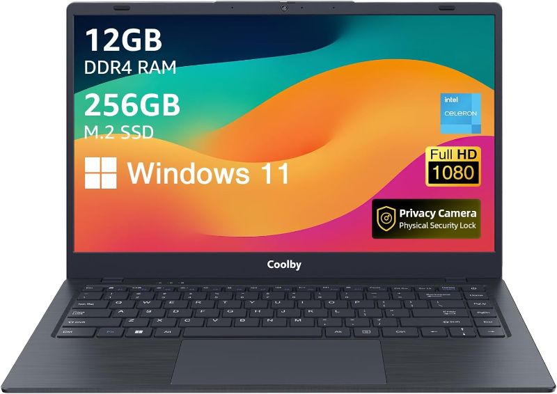 Photo 1 of Coolby 2024 Windows 11 Laptop Computer, 14.1 inch Notebook PC with Intel J4005 Processor, 12GB DDR4 RAM / 256GB SSD, 1080P FHD Display, Dual Band WiFi, BT, Ethernet Port for School, Business
