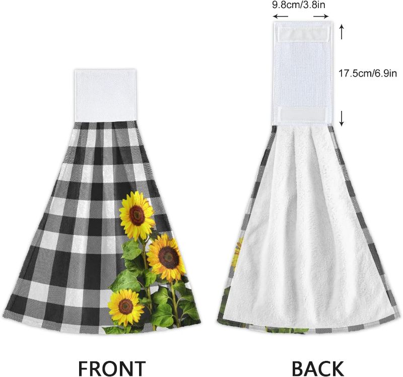 Photo 1 of ALAZA Sunflowers Hanging Kitchen Towel 2 Pcs Hand Towel Black White Buffalo Check Plaid Tie Towels Set Absorbent Dish Cloths Bar Tea Towels for Bathroom Laundry Room Decor
