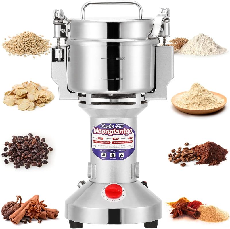 Photo 1 of Moongiantgo Grain Mill Grinder Electric 300g Commercial Spice Grinder 1500W Stainless Steel Pulverizer Dry Grinder Grinding Machine (300g Upright, 110V)
