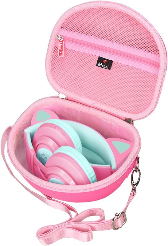 Photo 1 of Mchoi Hard Case Suitable for Riwbox CT-7 Pink/for Jack CT-7S Cat Green 3.5mm/ for iClever IC-HS01 Bluetooth Wireless Over-Ear Headphones Headset for Kids Travel Protective Case, Pink Case Only
