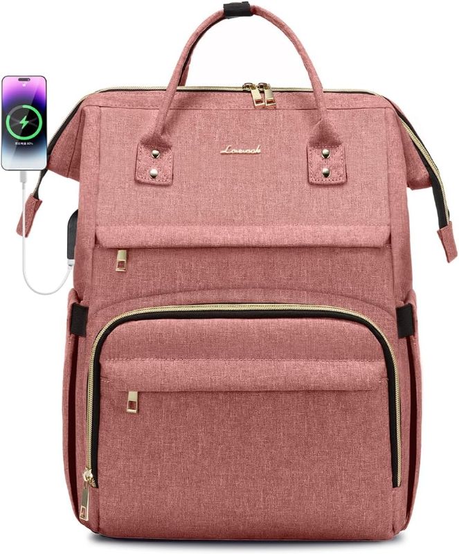 Photo 1 of LOVEVOOK Laptop Backpack for Women,15.6 Inch Professional Womens Travel Backpack Purse Computer Laptop Bag Nurse Teacher Backpack,Waterproof College Work Bag Carry on Backpack with USB Port,Light-pink
