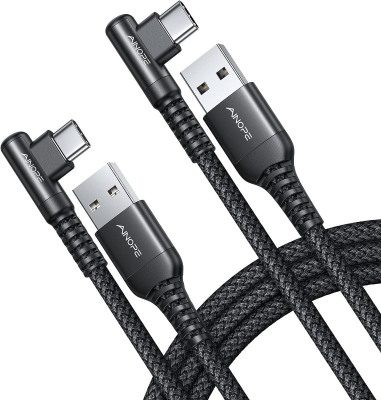 Photo 1 of AINOPE USB C Cable Right Angle (2-Pack, 10ft+10ft) 3.1A Type C Charger Fast Charging, Resistant Nylon Braided USB A to USB C Charger Cable (gray)
