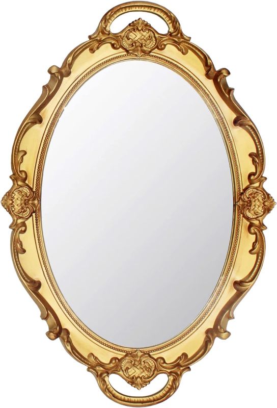 Photo 1 of 14.5 x 10 inchs Oval Antique Decorative Wall Mirror Vintage Hanging Mirror (Gold)