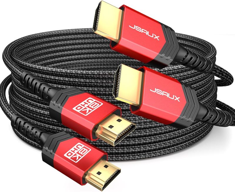 Photo 1 of JSAUX 8K HDMI Cable 2.1 15FT 2-Pack 48Gbps 8K & 4K Ultra High Speed Cord (8K@60Hz 7680x4320, 4K@120Hz) eARC HDR10 HDCP 2.2 & 2.3 3D, Compatible for PS5/PS4/X-Box/Roku TV/HDTV/Blu-ray/LG/Samsung QLED