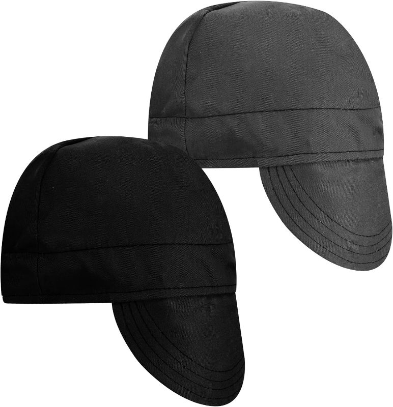 Photo 1 of Janmercy 2pcs Welding Caps for Men Flame Resistant Cotton Welding Hat Welder Caps Mesh Inside Liner Elastic Low Crown