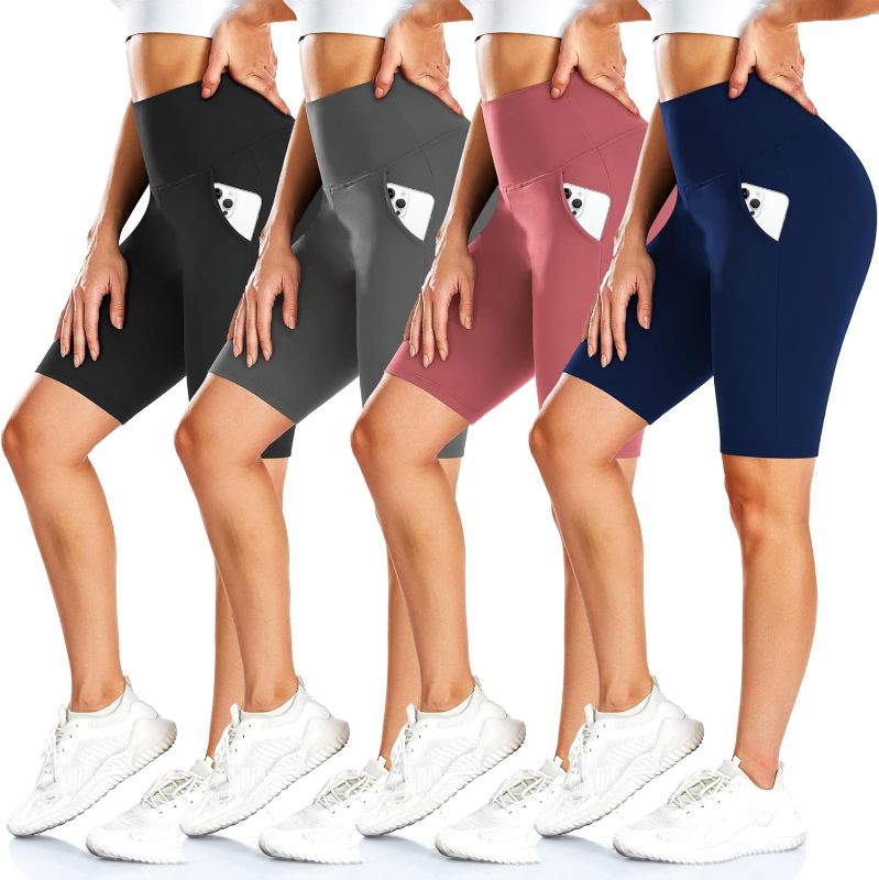 Photo 1 of FULLSOFT 4 Pack Biker Shorts for Women with Pockets – 8" High Waisted Tummy Control Workout Yoga Running Shorts
