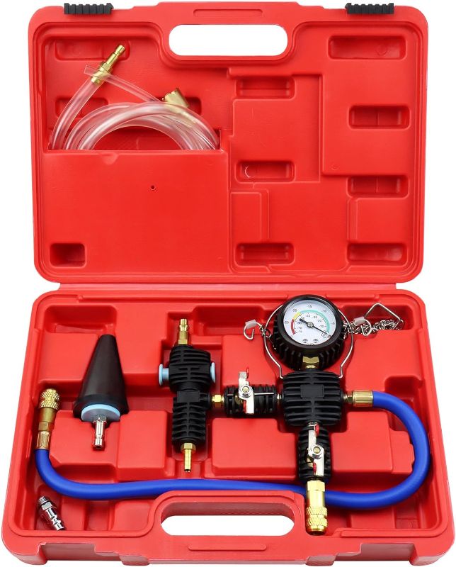 Photo 1 of Coolant Vacuum Refill Tool Kit, Cooling System Pneumatic Vacuum Purge & Radiator Filling Unit Kit with Universal Adapter Carrying Case for Car SUV Light Truck
