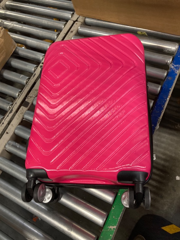 Photo 1 of Amazon Basics Geometric Travel Luggage Expandable Suitcase Spinner with Wheels and Built-In TSA Lock, 21.7-Inch - Pink
