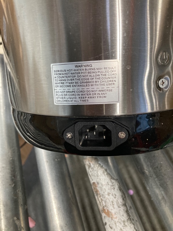 Photo 3 of ** use for parts**
Chefman Electric Hot Water Pot Urn w/ Manual Dispense Buttons, Safety Lock, Instant Heating for Coffee & Tea, Auto-Shutoff/Boil Dry Protection, Insulated Stainless Steel, 5.3L/5.6 Qt/30+ Cups
