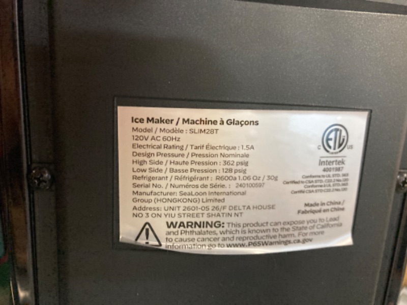 Photo 3 of *** NOT FUNCTIONAL**** SELLING AS PARTS***
 Ice Maker Coutertop Machine - Portable Ice Cube Maker, 2.6lbs Ice Basket with Bullet Ice in 6 Mins, Visible Water Level Window and Scoop, Stainless Steel, Ideal for Kitchen, Office, Camping
