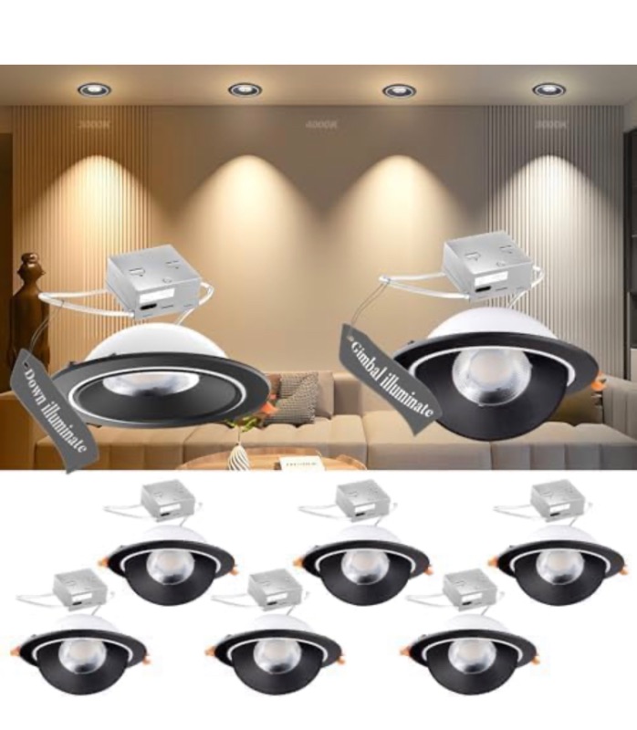 Photo 1 of 6 Pack 4 Inch Gimbal LED Recessed Light and LED Downlight CRI 90,140lm/w (high efficency) LED Recessed Light with Acrylic Lens, 3 Color Selectable LED Can Lights