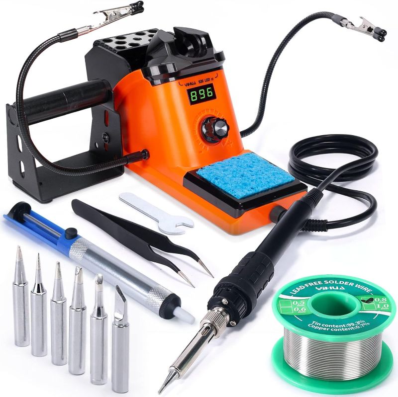Photo 1 of YIHUA 926 III 60W LED Display Soldering Iron Station Kit w 2 Helping Hands, 6 Extra Iron Tips, Roll of Lead-Free Solder, Solder Sucker, S/S Tweezers, °C/ºF Conversion, Auto Sleep & Calibration Support
***Missing some accessories*** 