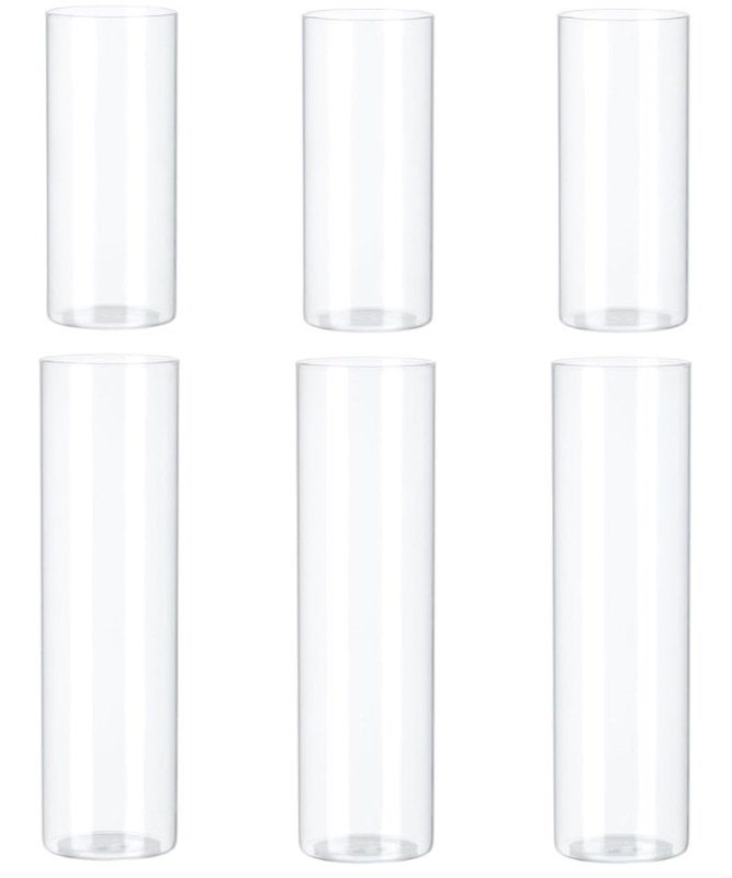 Photo 1 of Jelofly 18 PCS Clear Glass Cylinder Vases for Centerpieces 4, 8,12 Inch Tall Glass Flower Vase Hurricane Floating Candle Holder for Wedding Decorations Party Event Home Table Decor