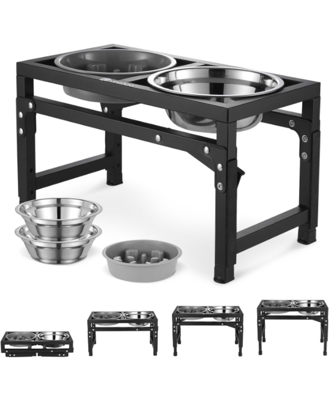 Photo 1 of 4.6 4.6 out of 5 stars 528
Veehoo Elevated Dog Bowls, Metal Raised Dog Bowl Stand with Slow Feeder & 2 Stainless Steel Food Water Bowl, Non-Slip Dog Dish Adjusts to 3.7", 9", 11" and 12" for Large Medium Small Dogs, Black