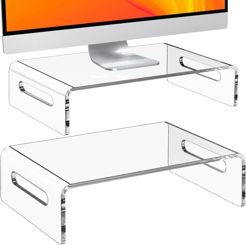 Photo 1 of 2 Pack Monitor Stand Riser, Premium Acrylic Monitor Stand for Computer, Laptop, Printer, Clear Laptop Stand Acrylic Monitor Riser for Home Office, Acrylic Monitor Stands for 2 Monitors
