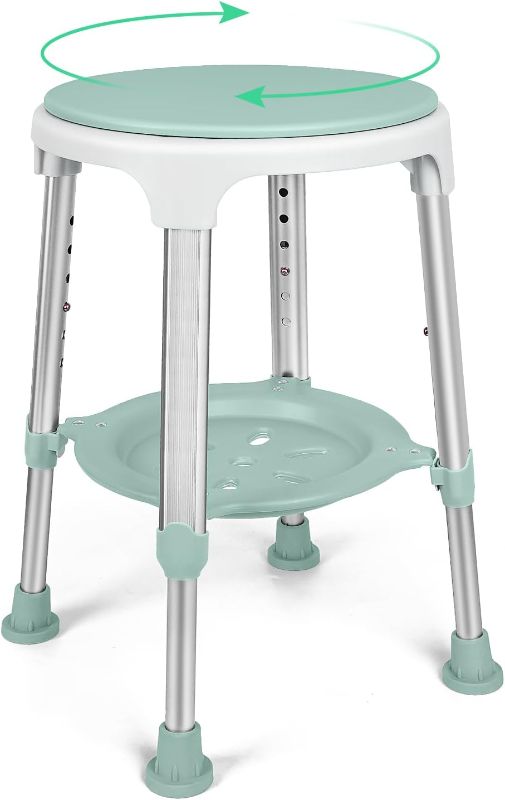 Photo 1 of Shower Chair for Inside Shower, Swivel Shower Stools 350lbs, Adjustable Tub Chair and Bathroom Stool with Storage Tray for Seniors, Elderly, Bath Handicap & Disabled Green
