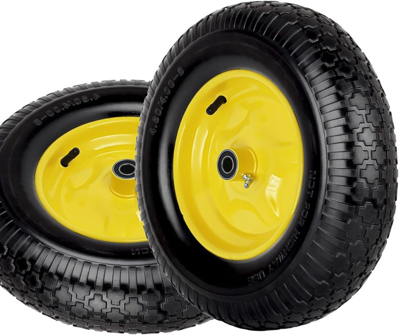 Photo 1 of 16 Inch 2 PCS Rubber Pneumatic Replacement Tires and Wheels 4.80/4.00-8" with 5/8'' Axle Bore Hole, Inflated Air Wheel for Wheelbarrow/Wagon/Hand Truck/Trolley/Garden Cart/Trailers/Dolly etc.
