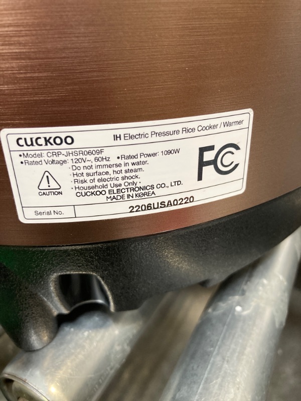 Photo 1 of **FOR PARTS**CUCKOO CRP-JHR0609F | 6-Cup (Uncooked) Induction Heating Pressure Rice Cooker | 13 Menu Options, Auto-Clean, Voice Guide, Made in Korea | Copper (6 CUP)
