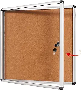 Photo 1 of Swansea Enclosed Cork Bulletin Boards Wall-Mounted Noticeboard Protective Display Case for Retail School Apartment 28x26 inch (6xA4) Cork Bulletin Board (Silvery) 6xA4(28*26inch)