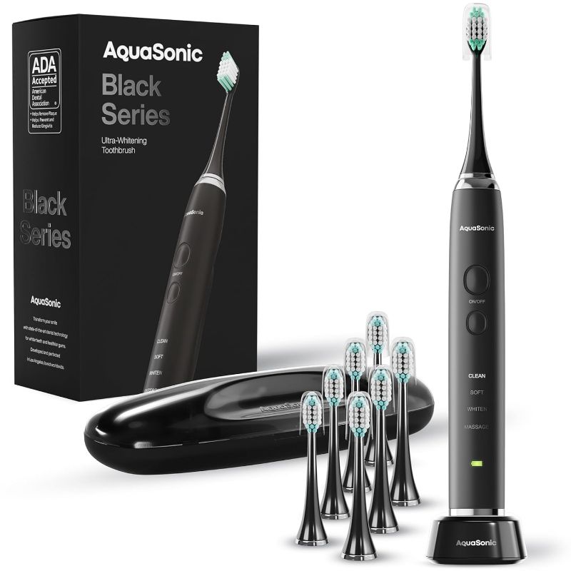 Photo 1 of Aquasonic Black Series Ultra Whitening Toothbrush – ADA Accepted Power Toothbrush - 8 Brush Heads & Travel Case – 40,000 VPM Electric Motor & Wireless Charging - 4 Modes w Smart Timer