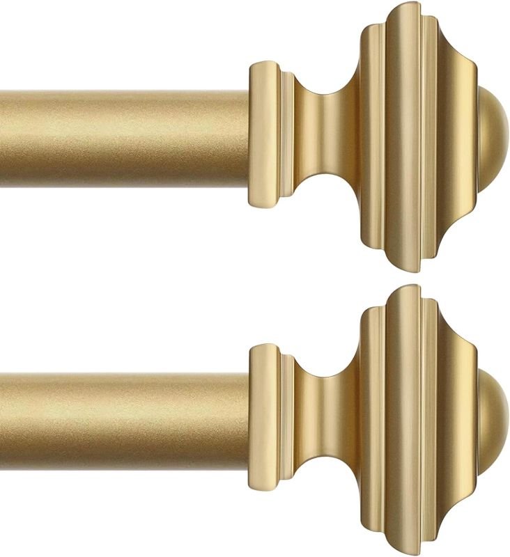 Photo 1 of 2 Pack Gold Curtain Rods 28 to 48 Inches(2.3-4 Feet),Decorative 3/4 Inch Diameter Drapery Rods,With Square Finials,Size:18''-45'',Brass Gold
