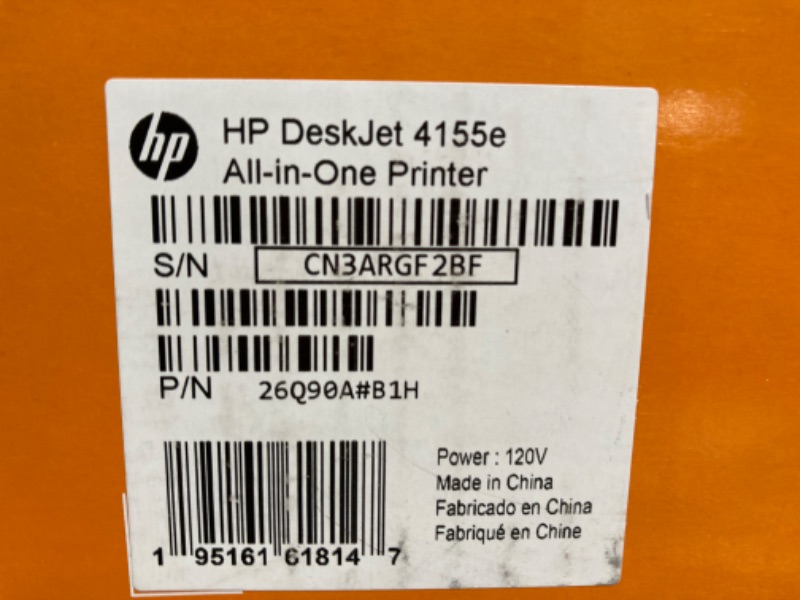 Photo 1 of HP DeskJet 4155e Wireless Color All-in-One Printer with bonus 6 months Instant Ink (26Q90A), white