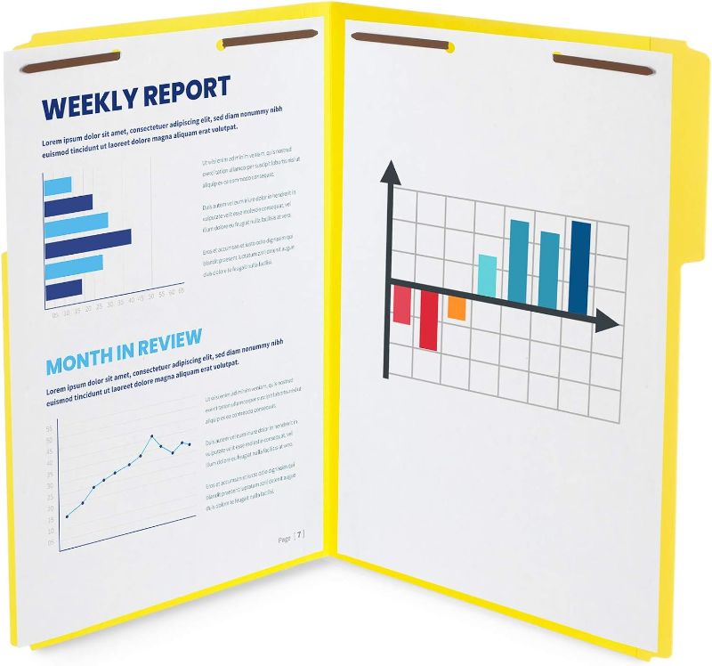 Photo 1 of Blue Summit Supplies Yellow File Folders with Prongs, Legal Size, and 1/3 Cut Reinforced Tabs, Durable 2 Prongs, Designed to Organize Standard Medical or Law Files, 50 Pack