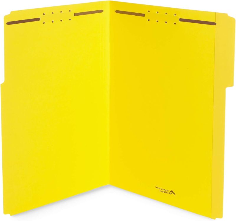 Photo 1 of Blue Summit Supplies Yellow File Folders with Prongs, Legal Size, and 1/3 Cut Reinforced Tabs, Durable 2 Prongs, Designed to Organize Standard Medical