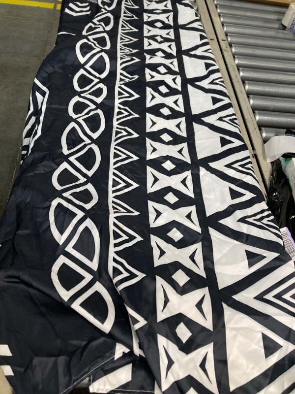 Photo 2 of **needs cleaning**Geometric Tribal Table Cloth Rectangle - Chic Bohemian Ethnic Table Cover Black White Stripes Triangle Tablecloth Tabletop Decoration for Picnic Banquet Party Kitchen - 60 x 90 Inch