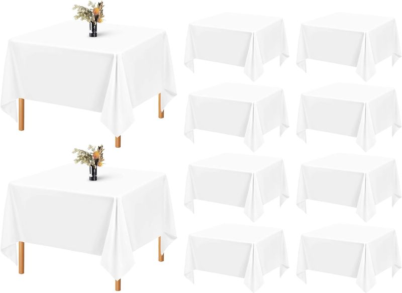 Photo 1 of 10 Pack Square Tablecloth 52 x 52 Inch White Square Table Cloth,Stain and Wrinkle Resistant Washable Polyester Table Clothes Decorative Fabric Table Cover for Wedding Dining kitchen Parties Card Table White 10 Pack - 52 x 52 Inch