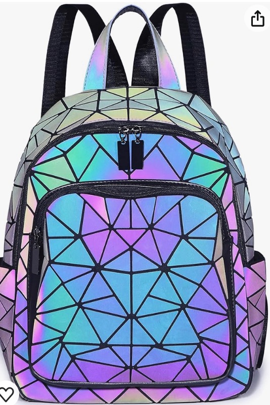 Photo 1 of Luminous Geometric Backpacks Women Purses and Handbags Holographic Reflective Bags Iridescent Backpack A1